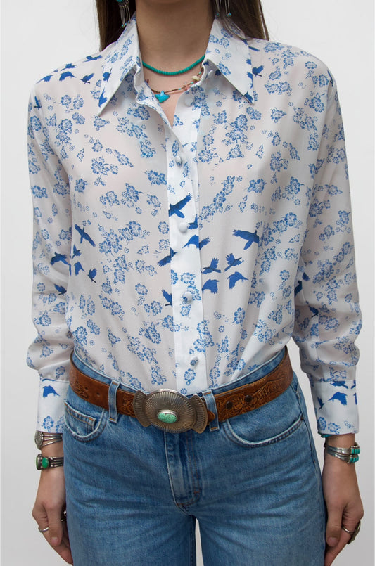 White - Blue Bird Shirt