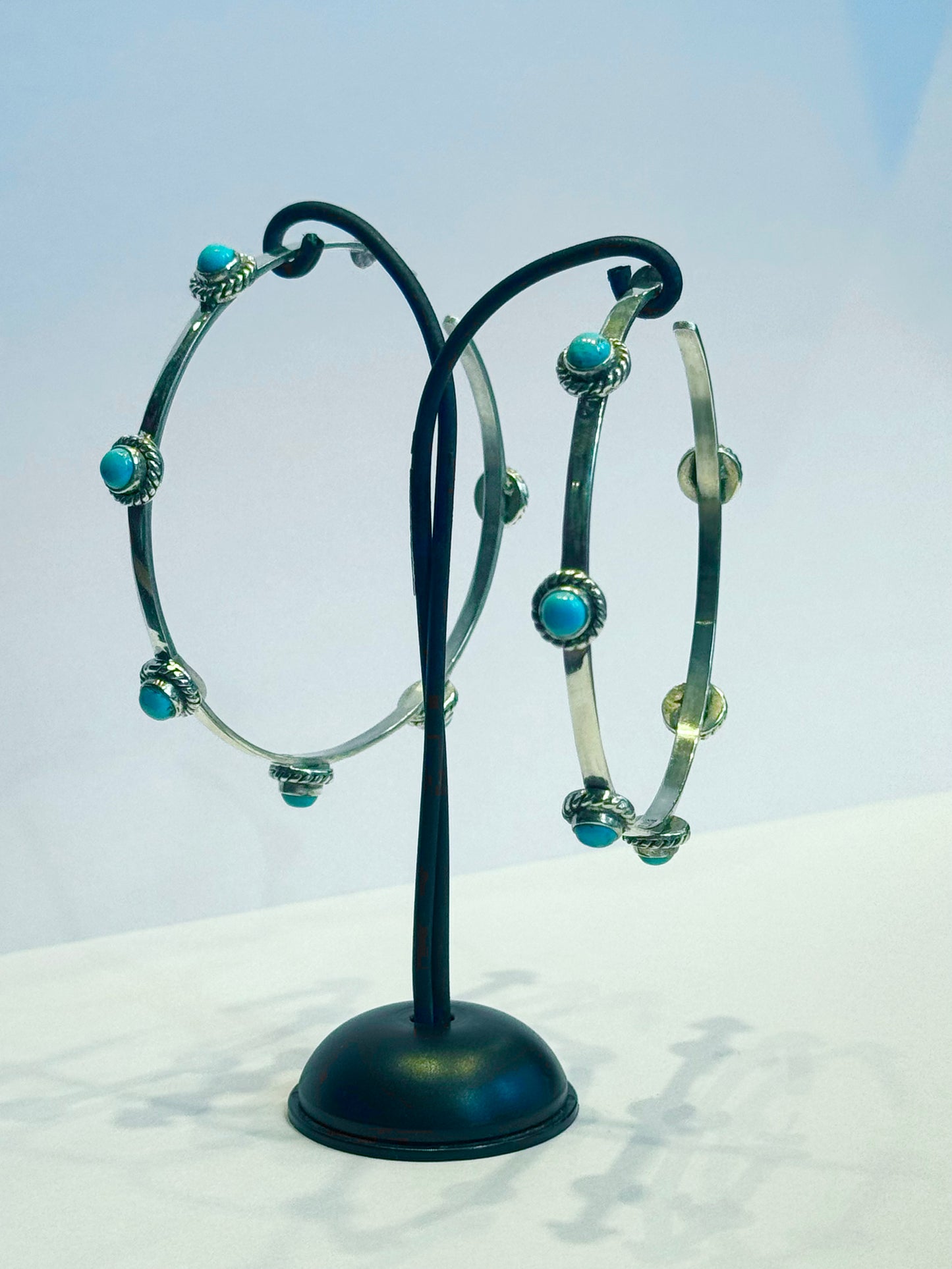 Beautiful sterling silver turquoises hoops Navajo