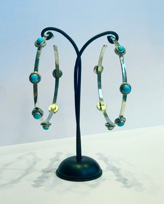 Beautiful sterling silver turquoises hoops Navajo