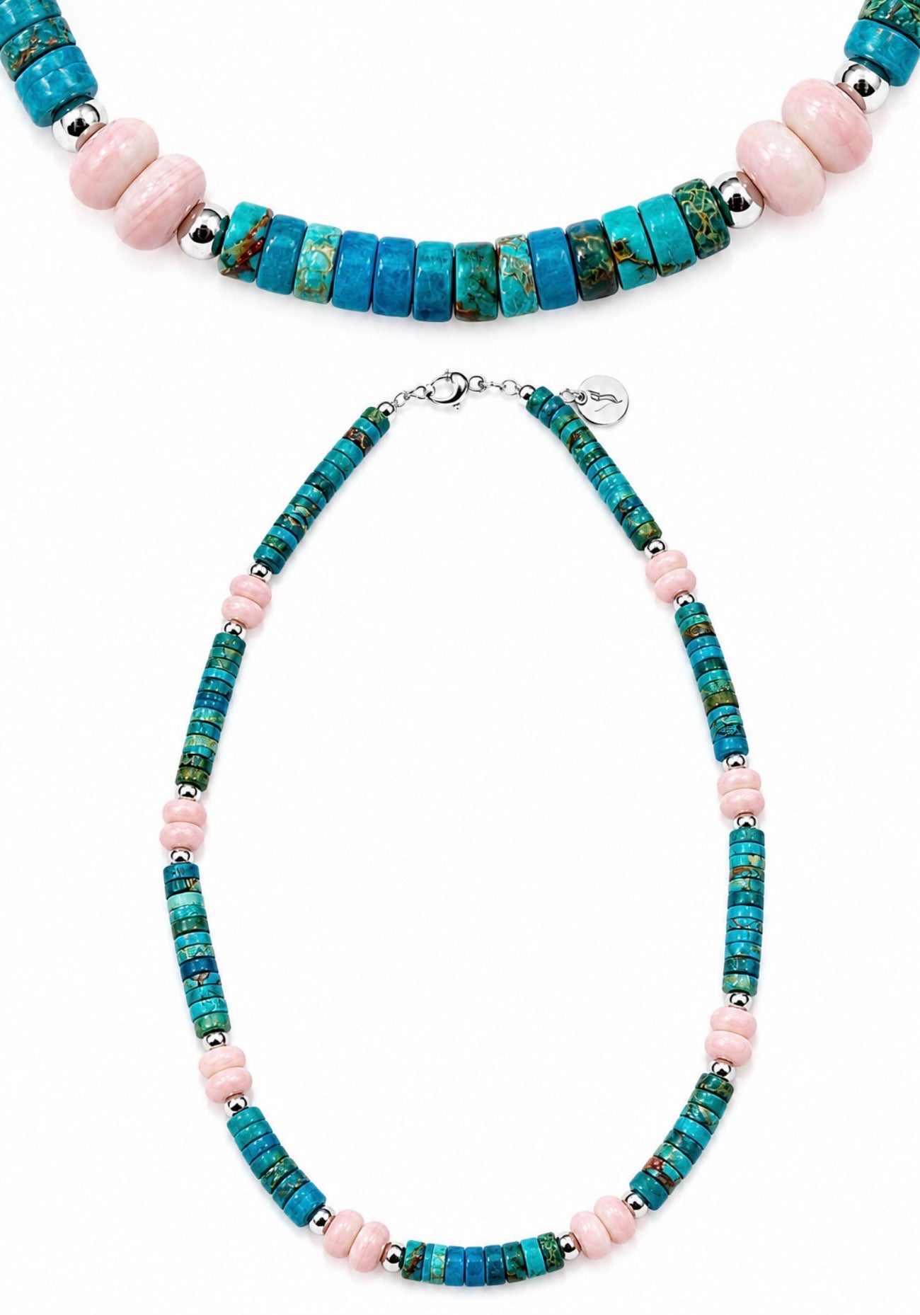 Turquoise and silver and pink necklace