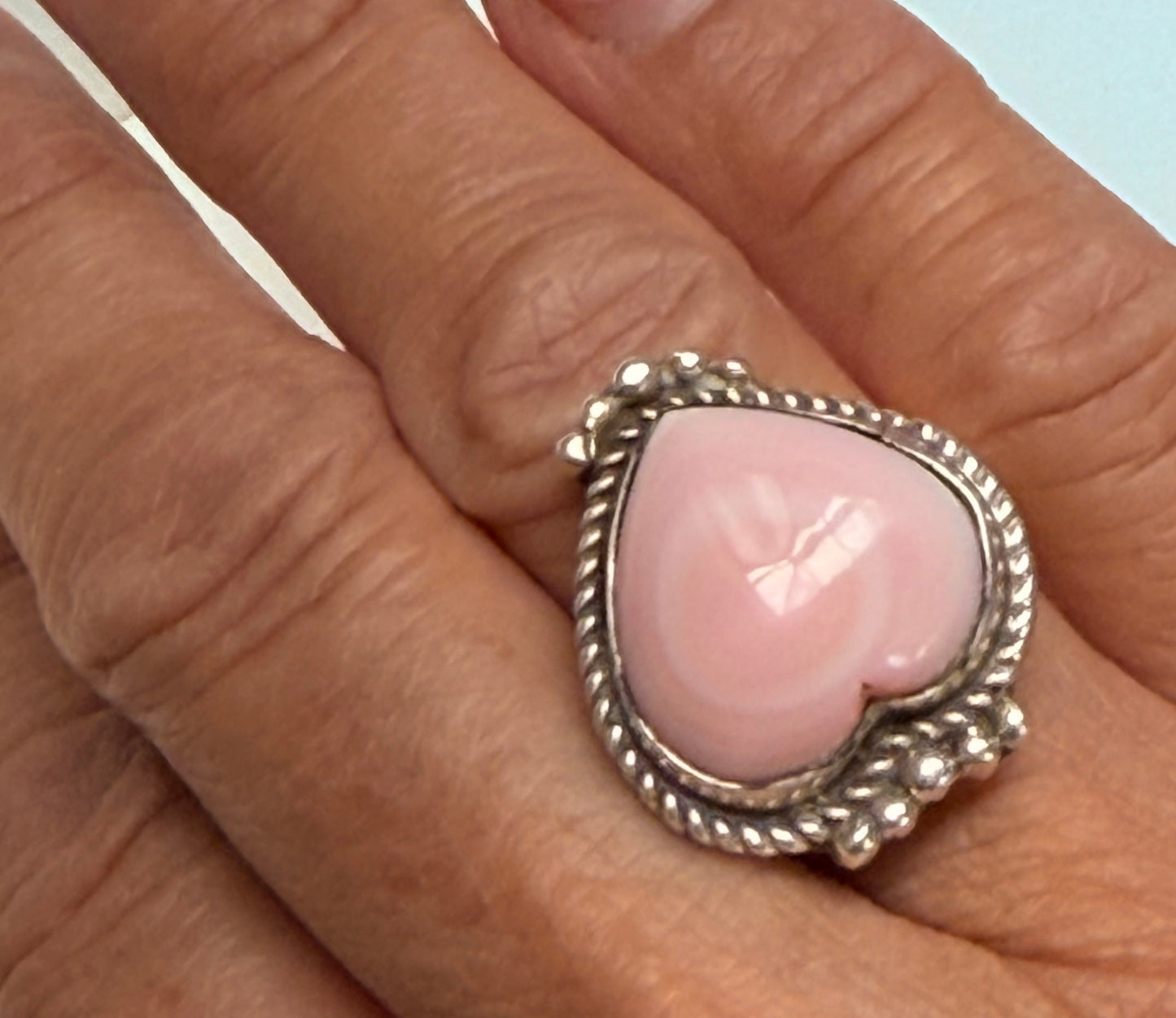 Heart ring Pink conch Navajo adjustable ring