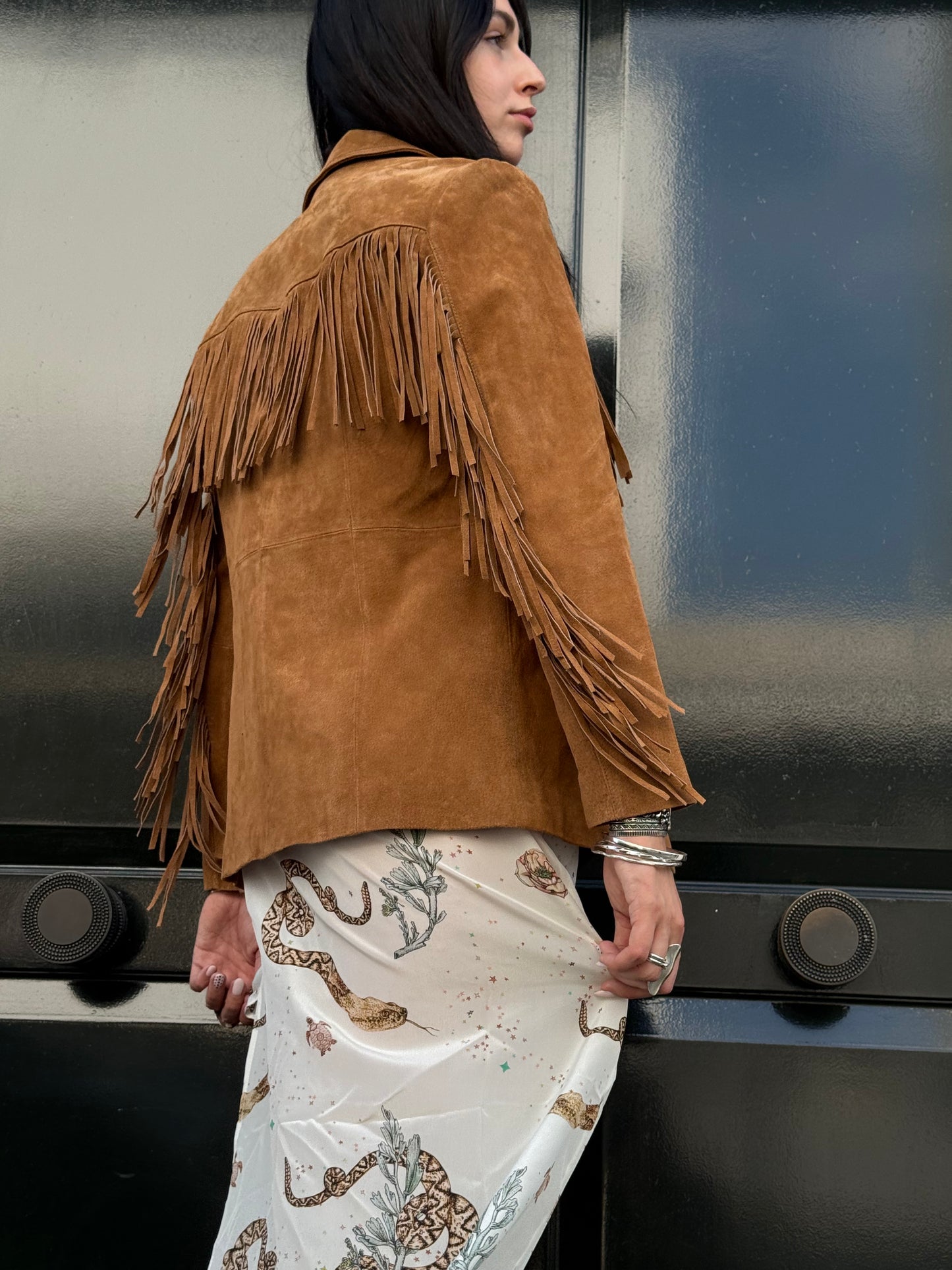 Suede fringed jacket tan