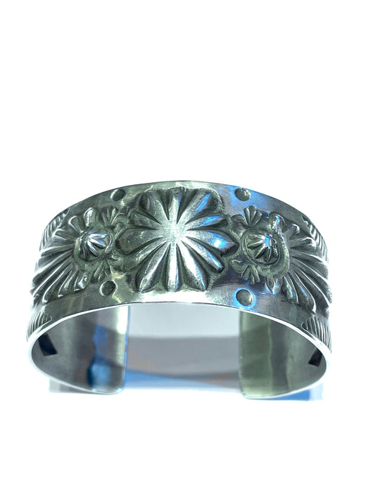 Sterling silver wide Navajo punch work bracelet