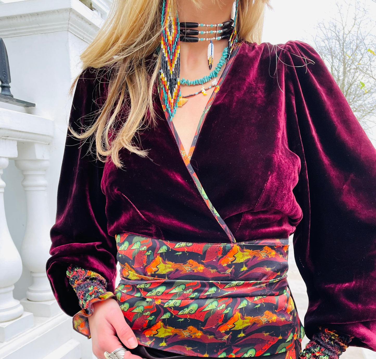 Silk velvet wrap top