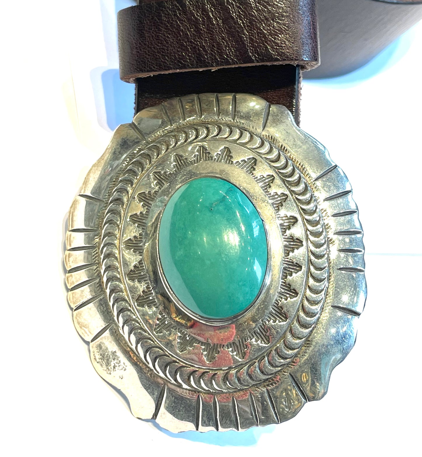 Turquoise buckle with silver punchwork