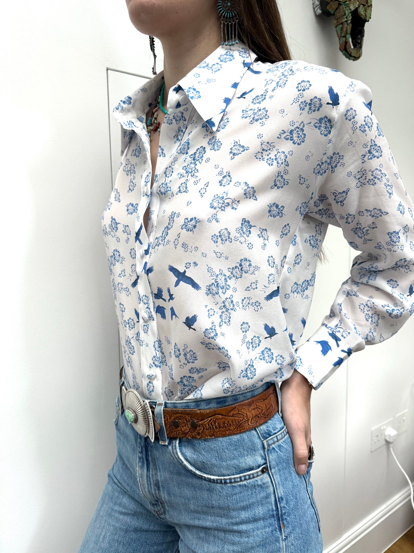 White - Blue Bird Shirt