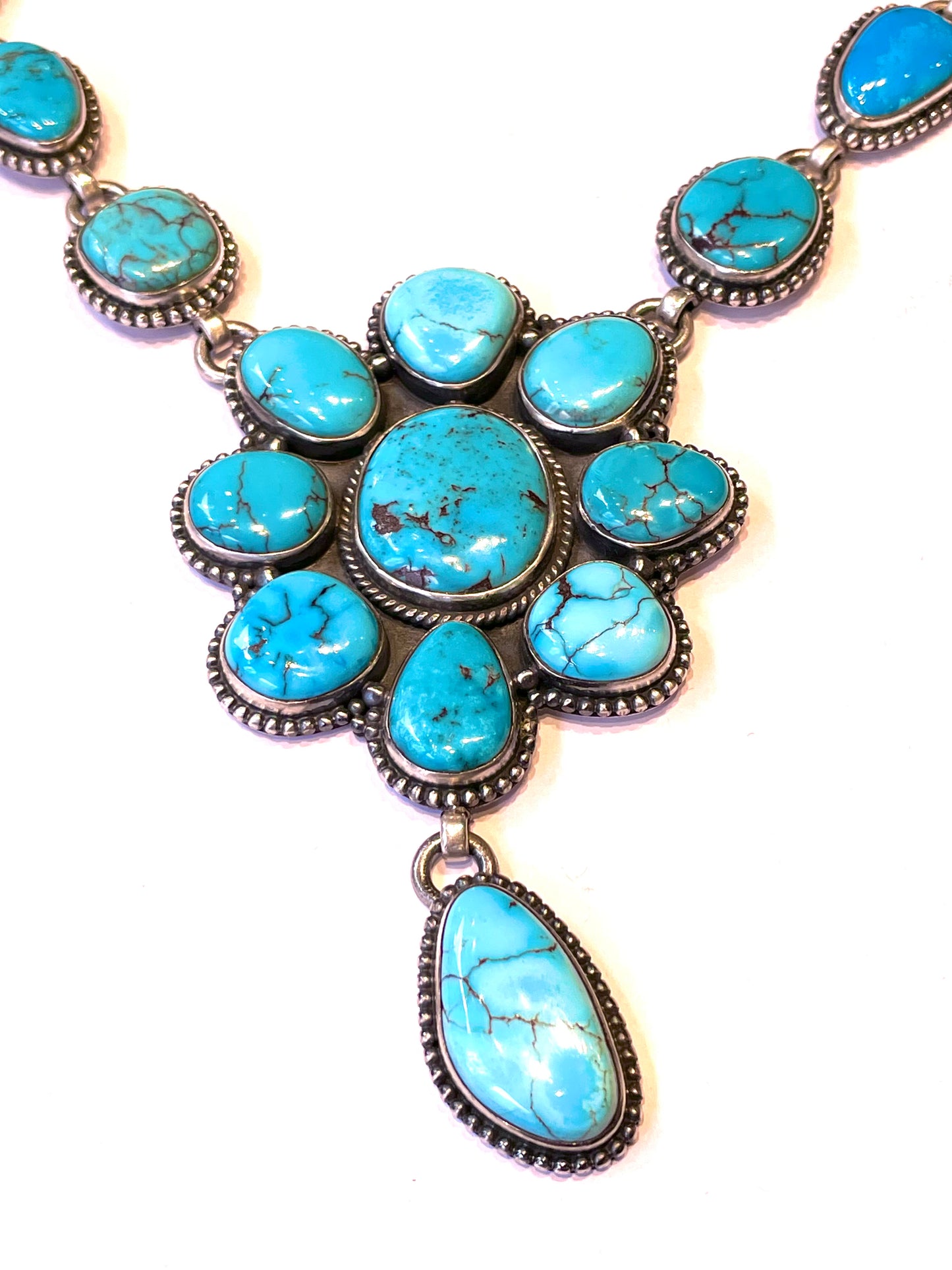 Turquoise cluster flower design Navajo necklace