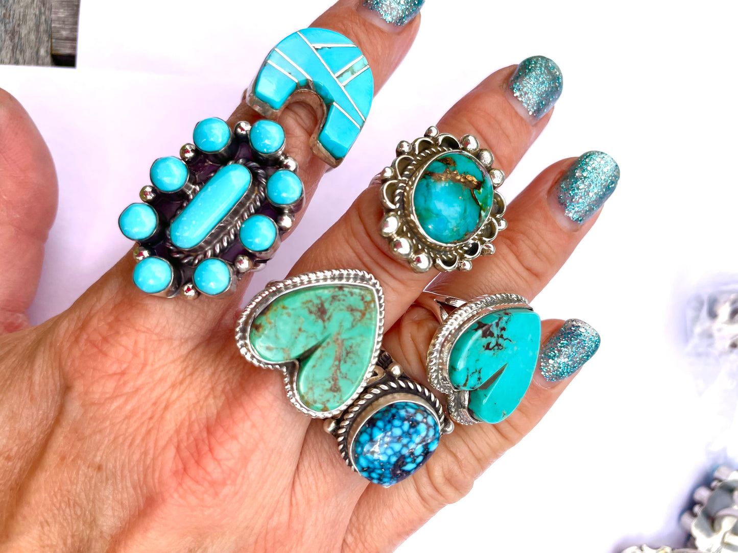 Turquoise carved Heart ring