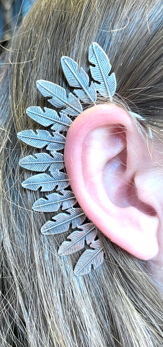 Ear cuff sterling silver Navajo feather design