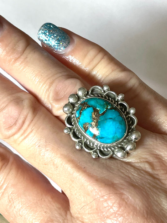 Navajo large stone ring with turquoise matrix