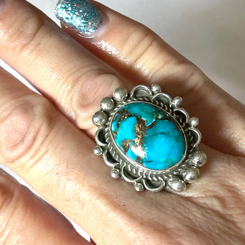 Navajo large stone ring with turquoise matrix