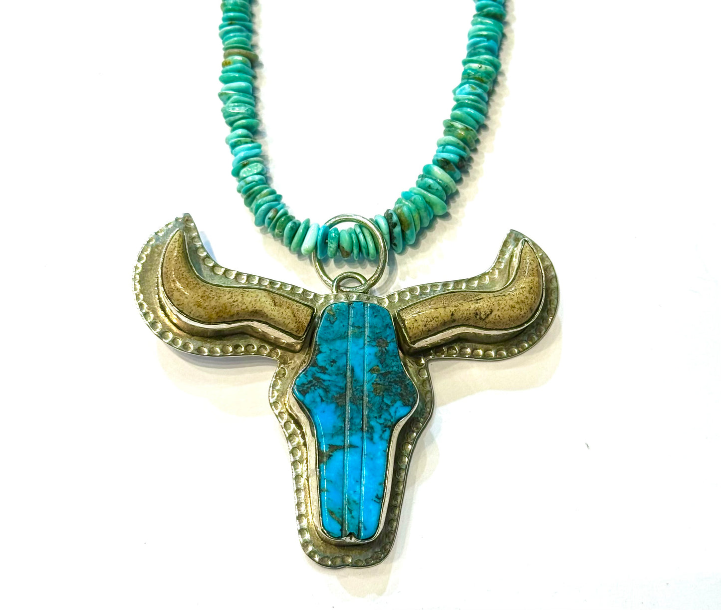 Turquoise & Pipe stone buffollo pendent
