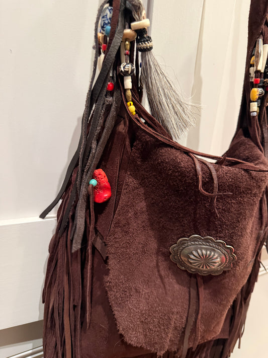 Fringed bag brown chocolate large fringed bag
