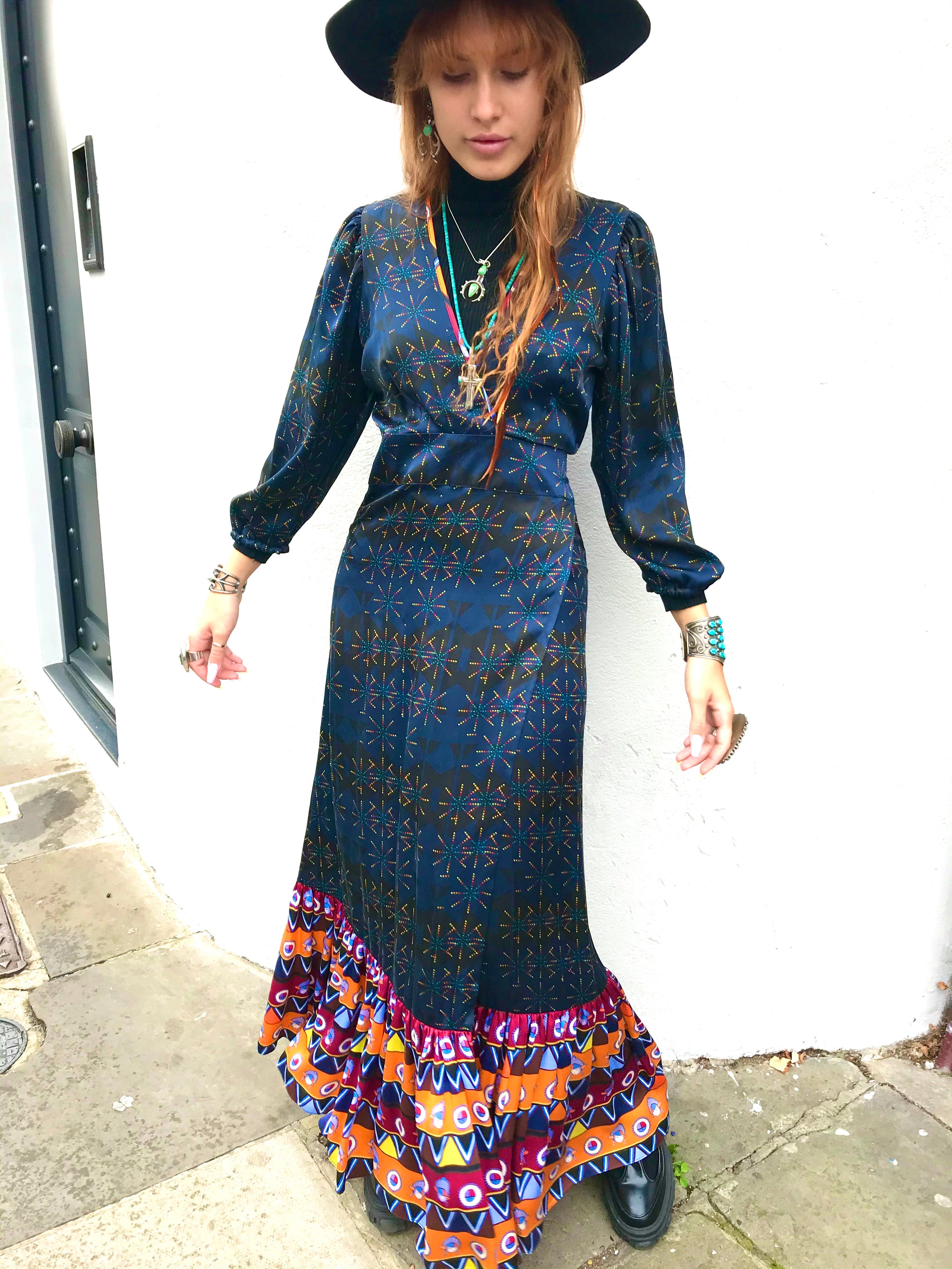 western silk dress Bohemian Western Satin Dress