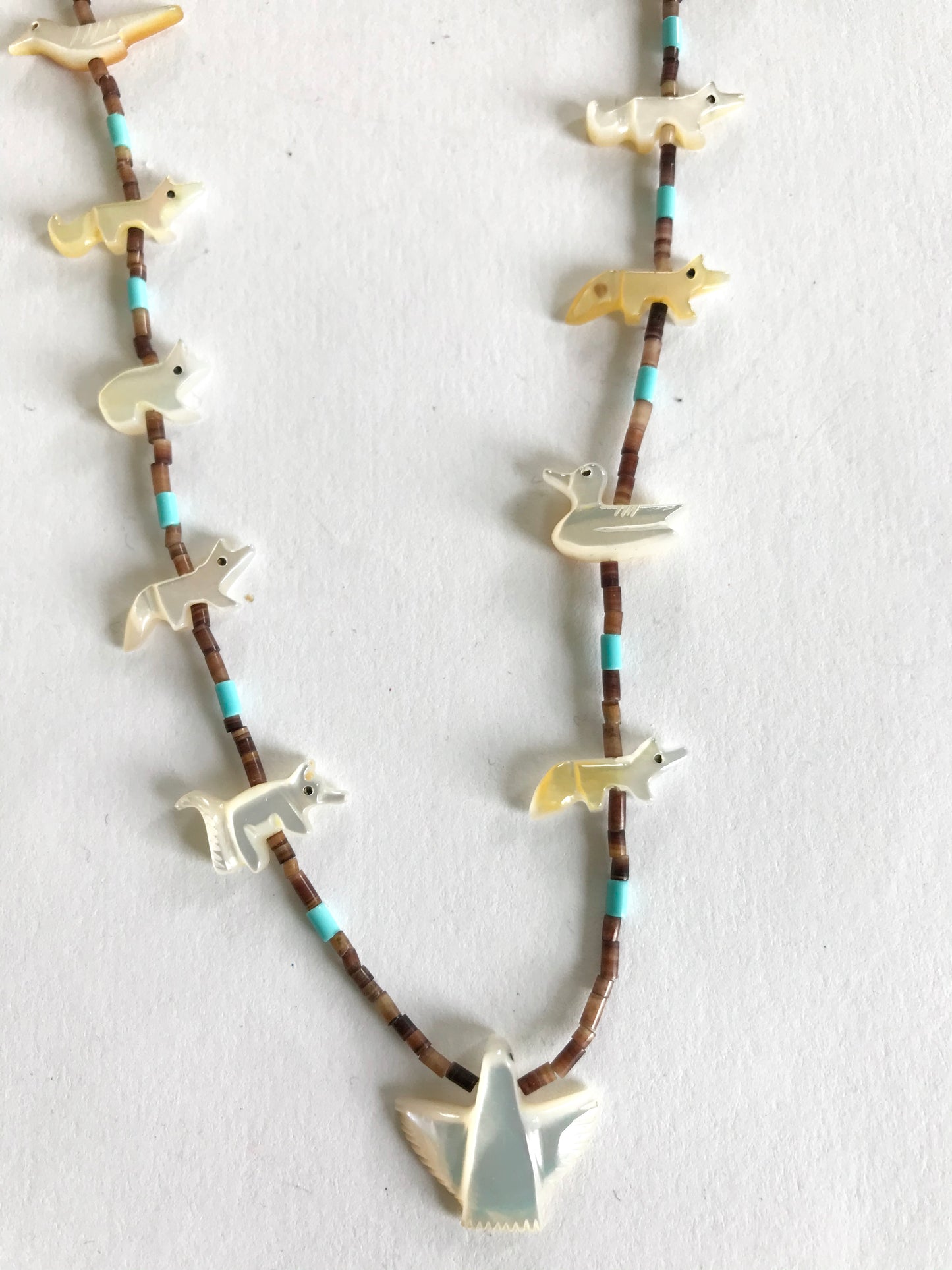 New Mother of pearl/ turquoise long power animal necklace