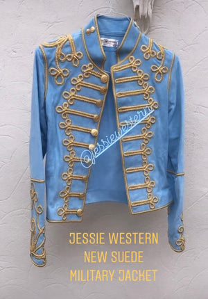 Jessie western brocade Military jacket pale blue.