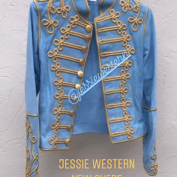 Jessie western brocade Military jacket pale blue.