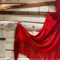 Handmade Red Fringed Shawl