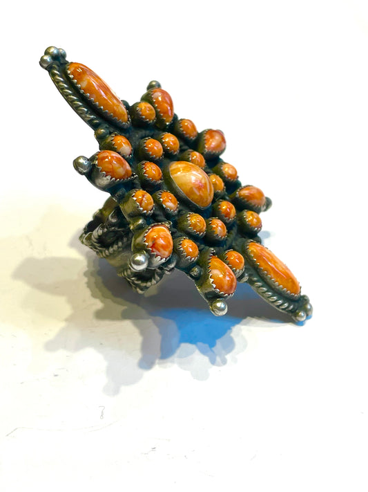 Spiny oyster large sterling silver Navajo ring