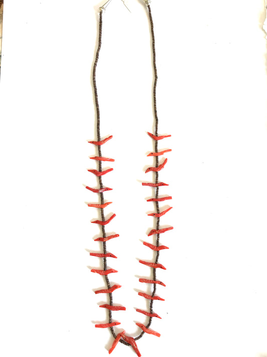 Long Stunning Zuni coral power animal necklace