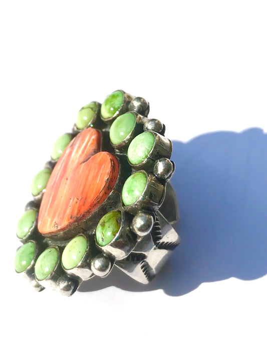 Heart ring turquoise and spiny oyster