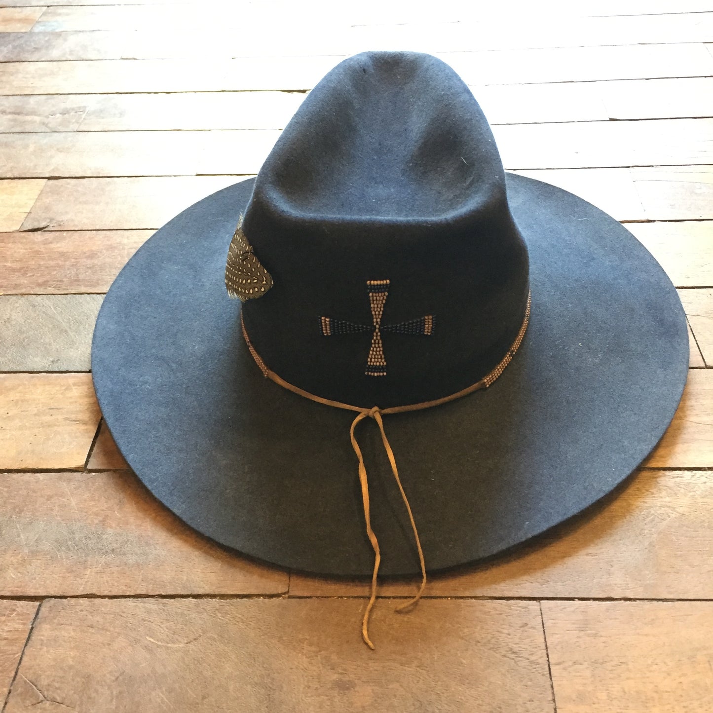 Hand beaded re worked original cowboy hat