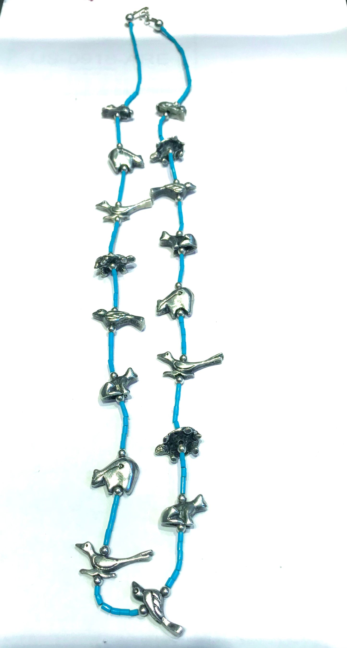 Vintage amazing silver & turquoise power animal necklace