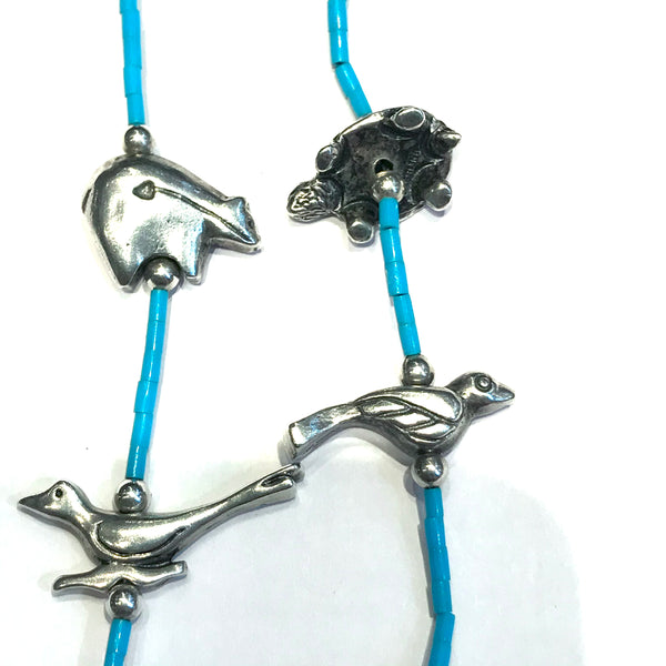 Vintage amazing silver &  turquoise power animal necklace