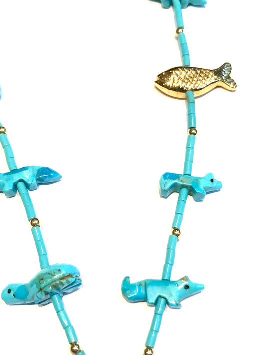 Gold & turquoise power animal necklace