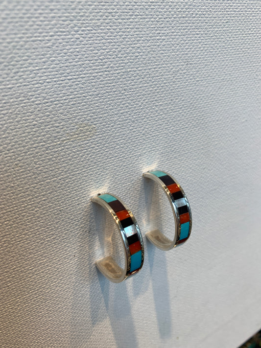 Zuni Inlay Huggie Hoops