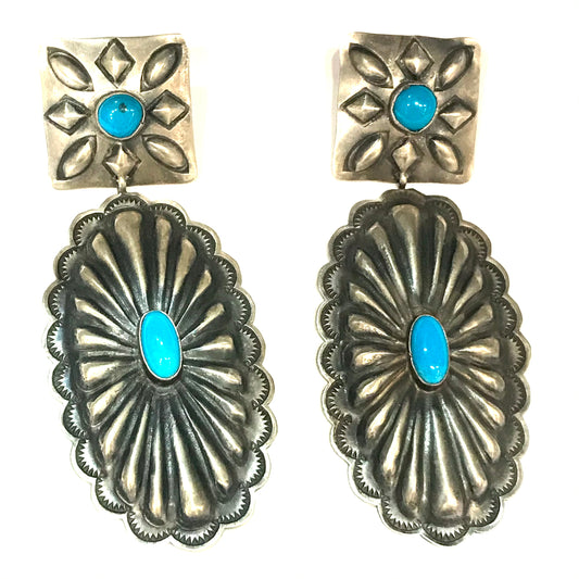 Amazing Navajo concho turquoise earrings