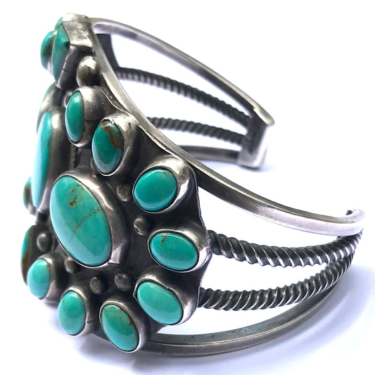 Turquoise cluster Navajo bracelet