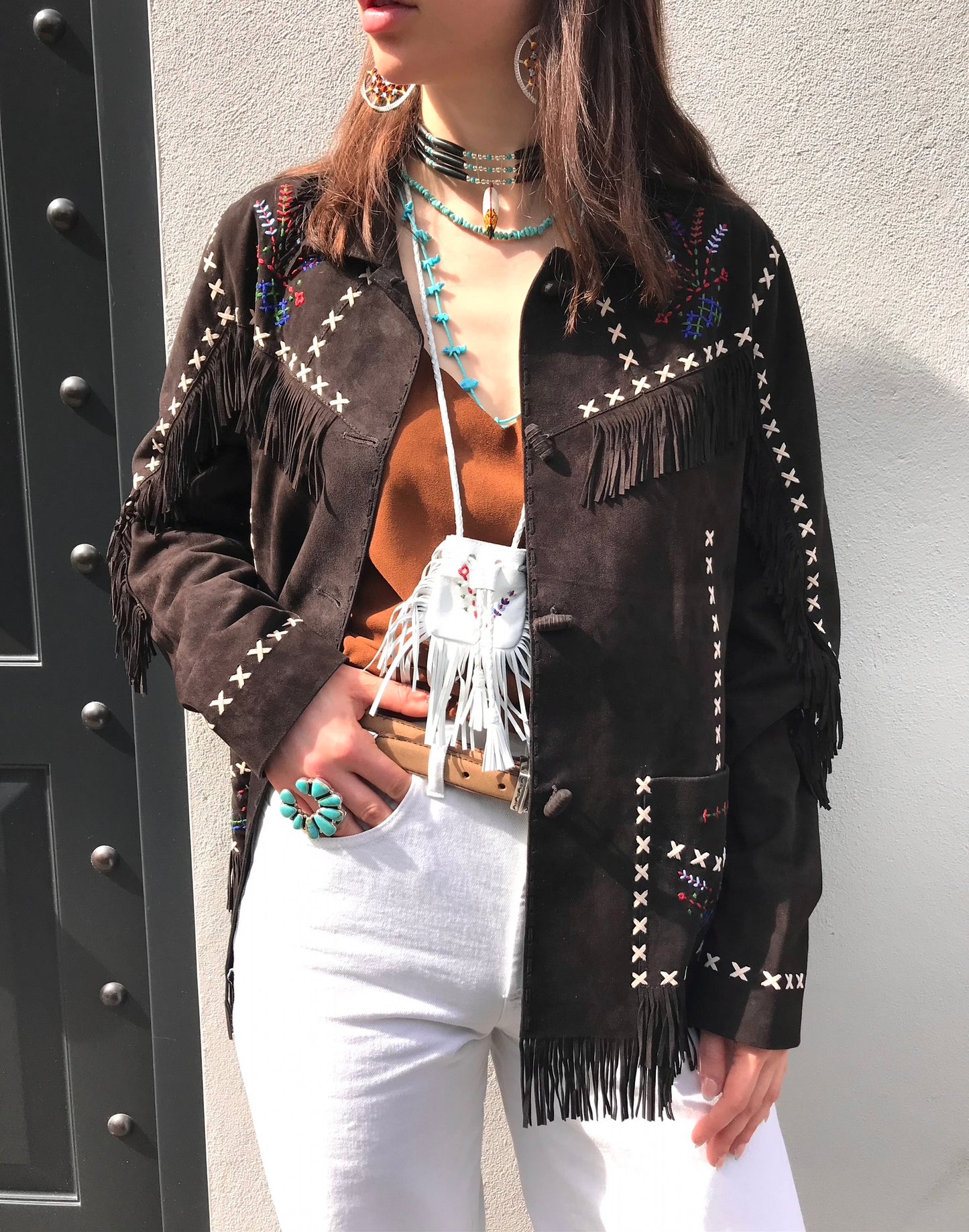 Prairie stitch suede jacket.