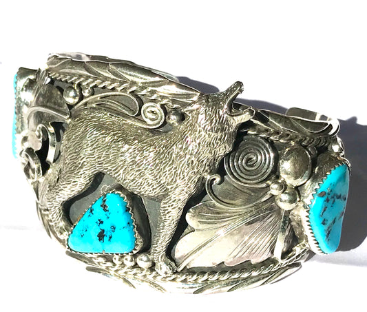 Navajo sterling silver wolf bracelet
