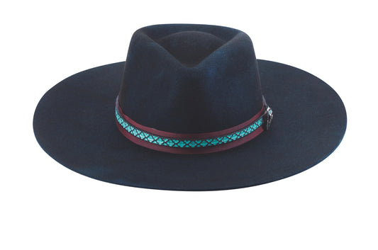 Navy flat rim bear concho hat