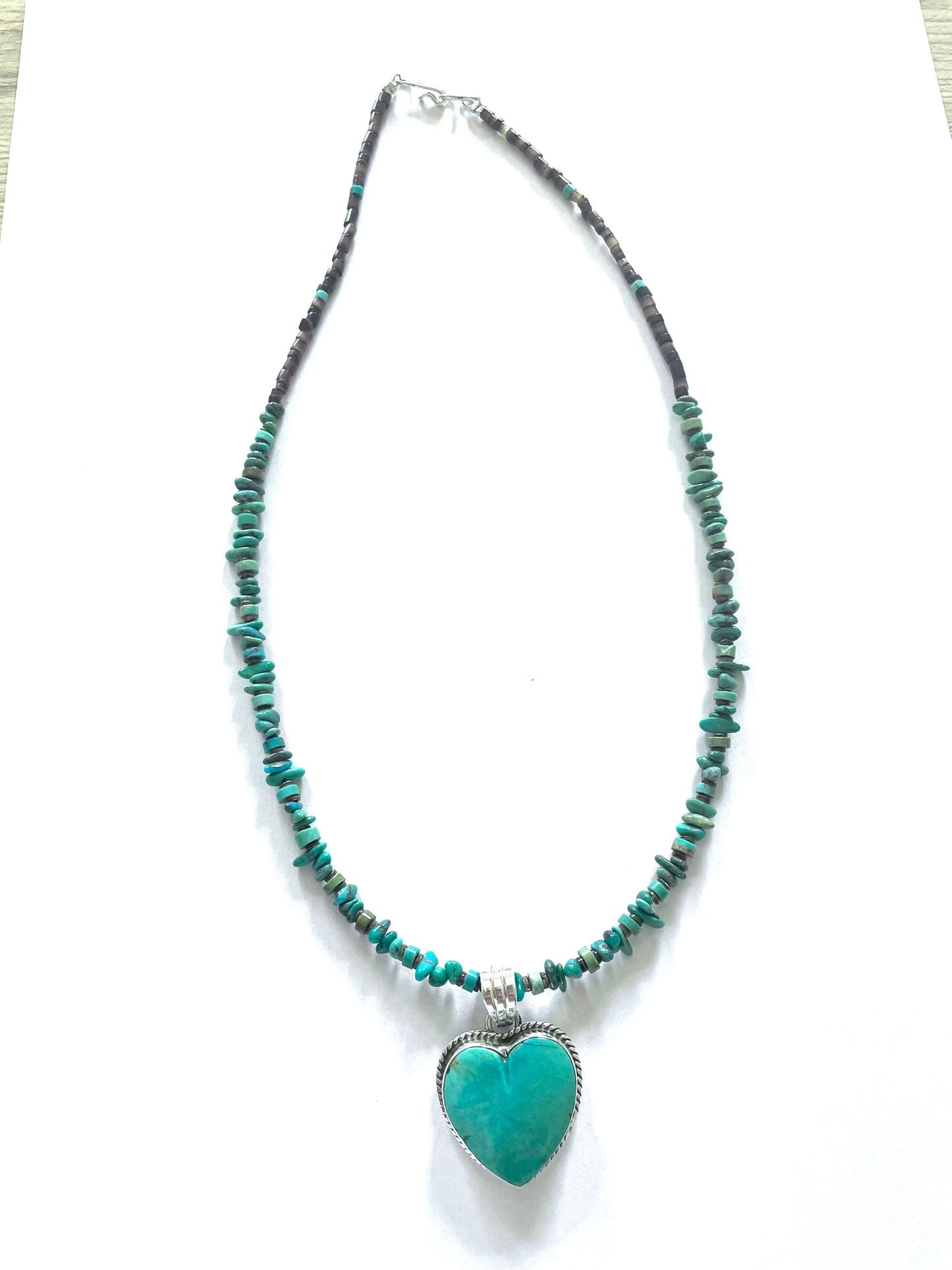 Turquoise green necklace & heart pendent