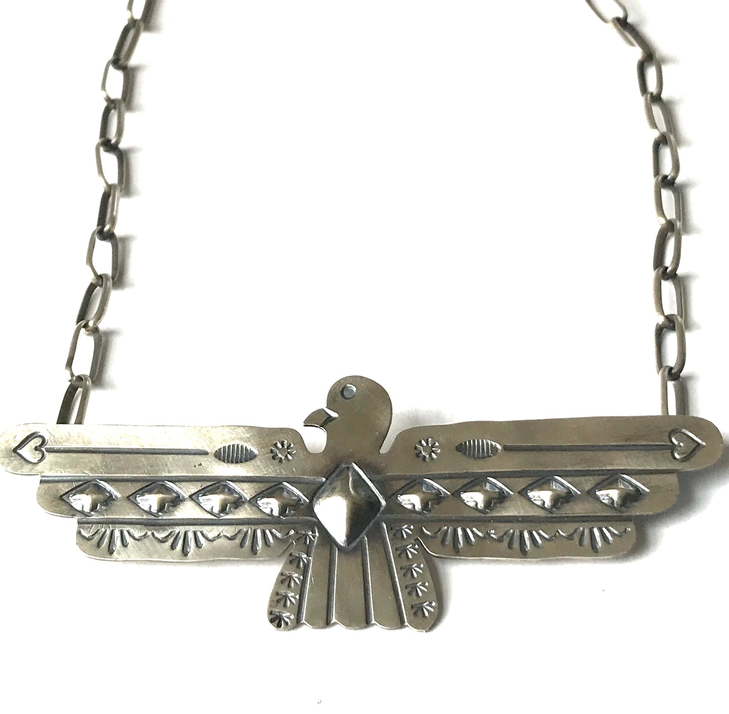 Large sterling silver eagle thunderbird necklace