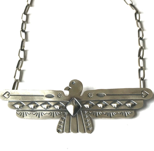 Large sterling silver eagle thunderbird necklace