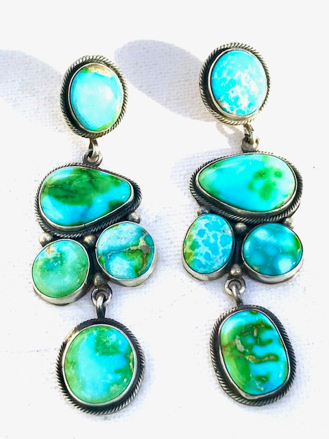 Turquoise large stone earrings ,sterling silver , Navajo earrings