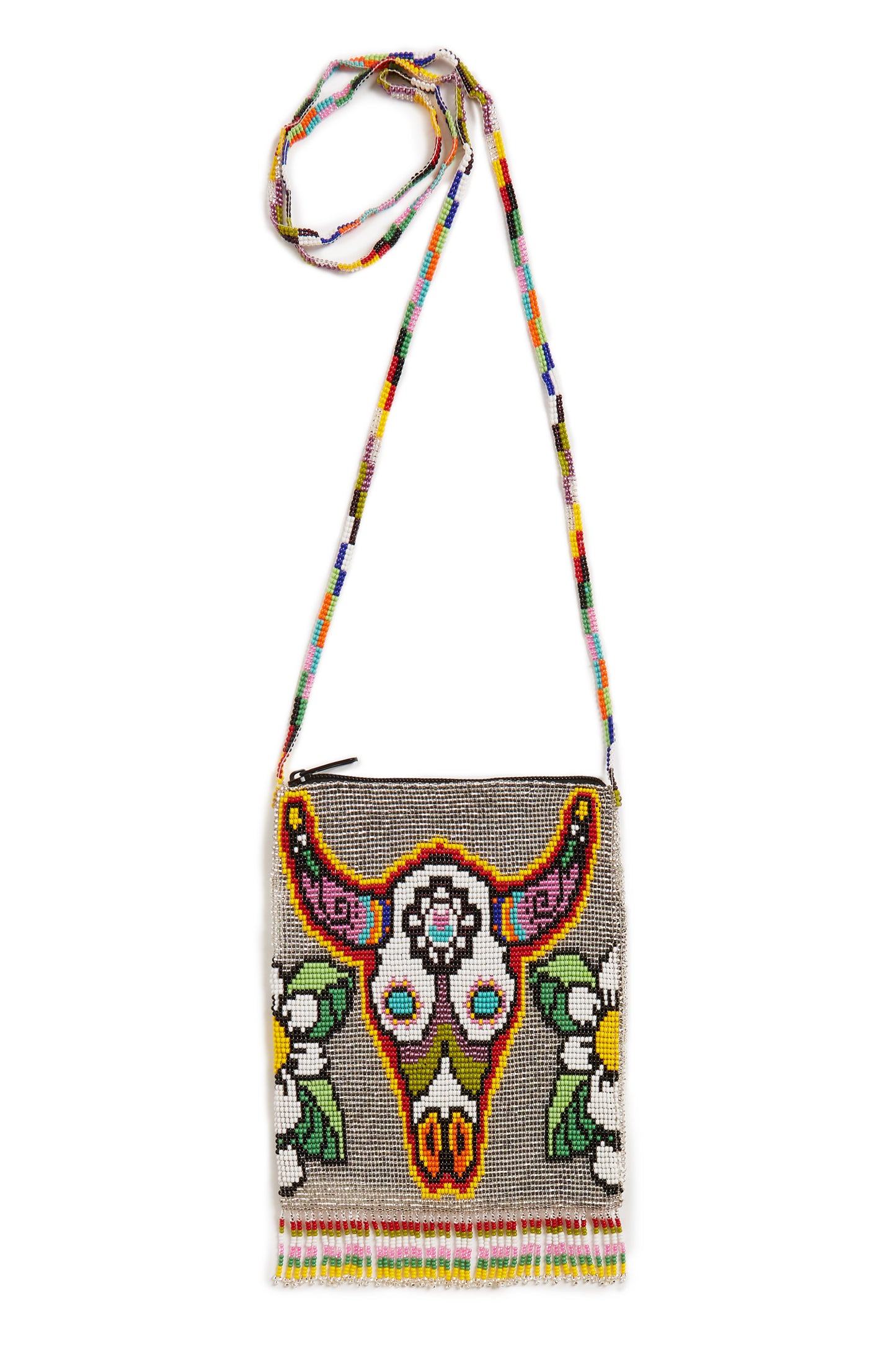 Jessie Western Silver Rainbow Bull Beaded Crossbody Bag