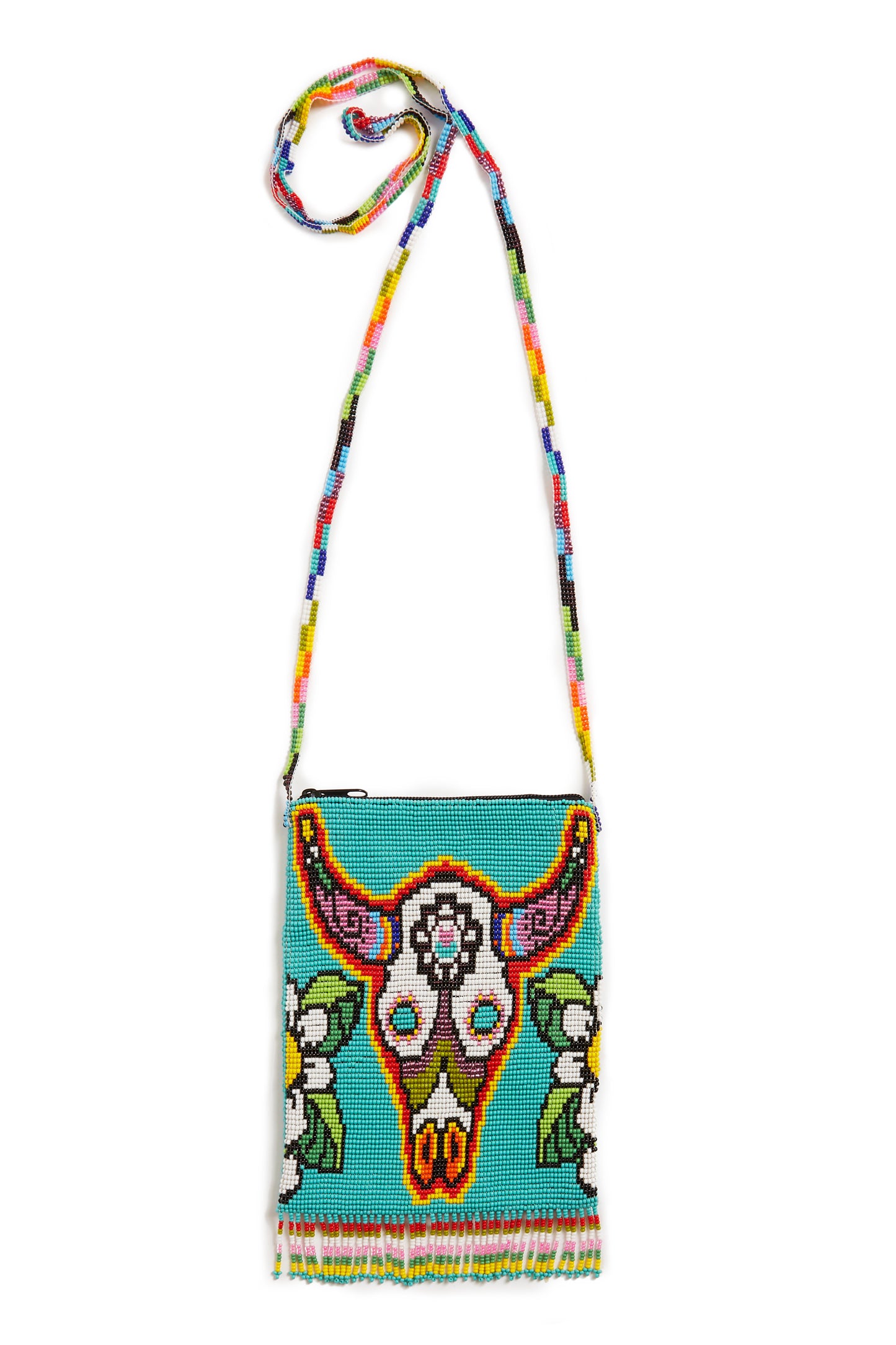 Jessie Western Turquoise Rainbow Bull Beaded Crossbody Bag