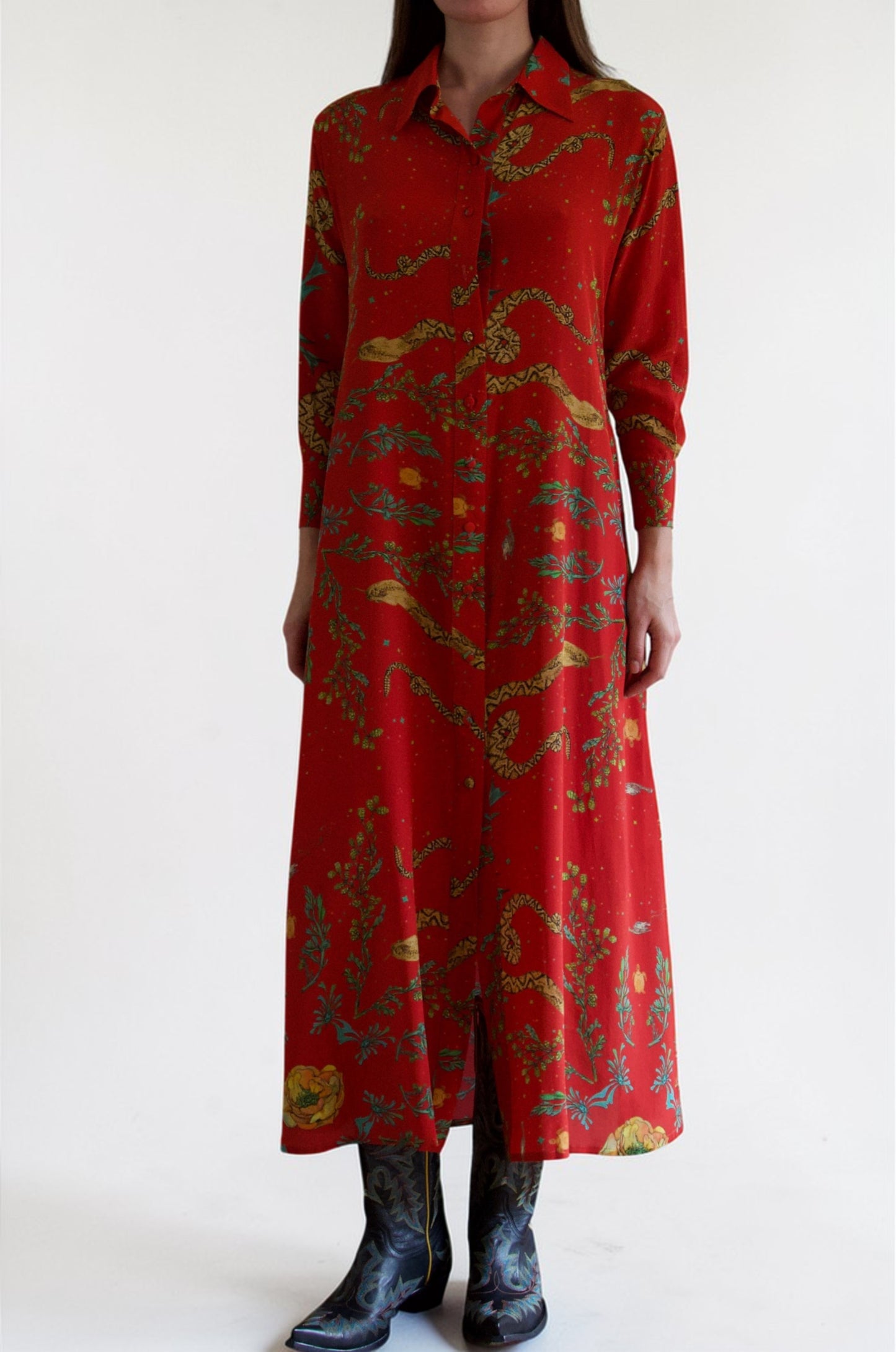 Snake Shirt Dress - Rust