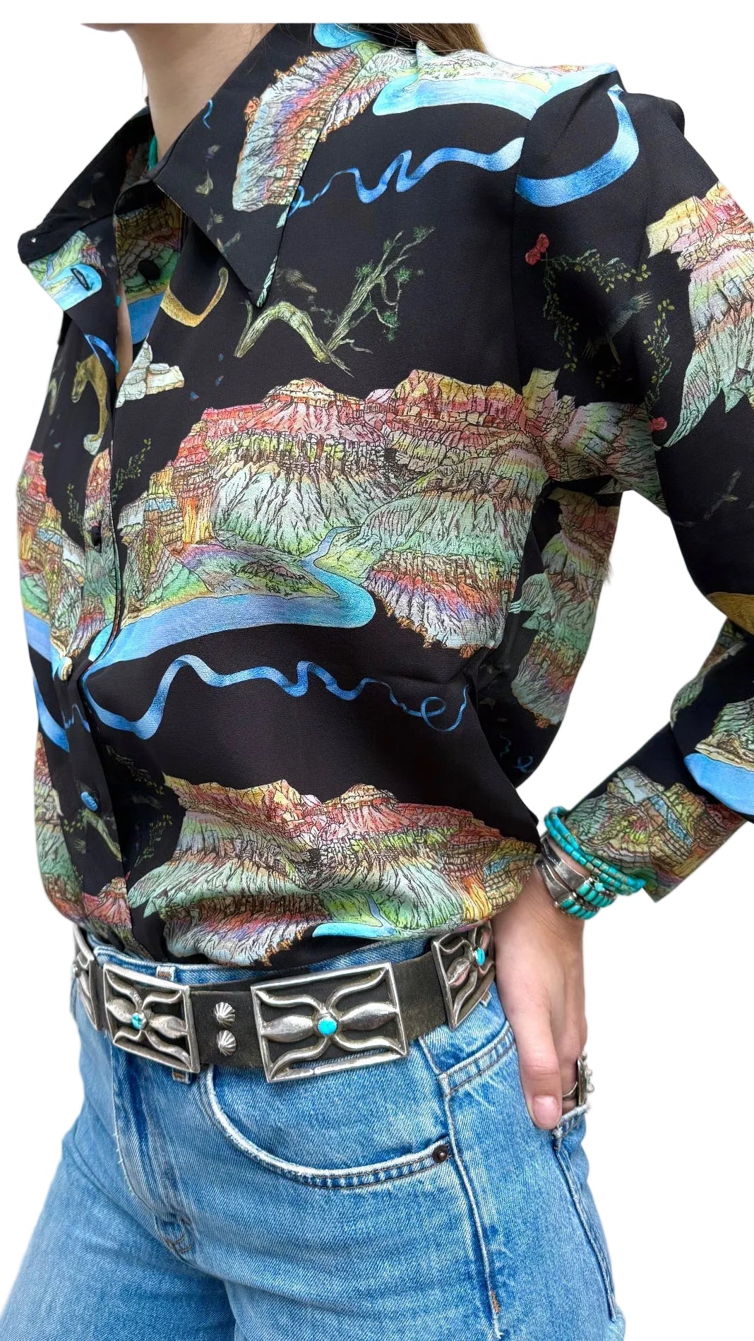 Black mountain lion shirt silk