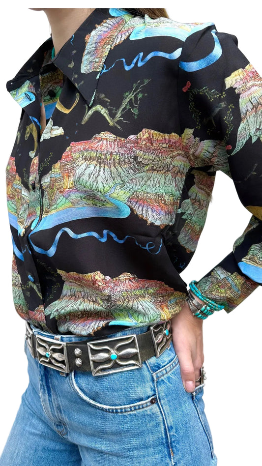 Black mountain lion shirt silk