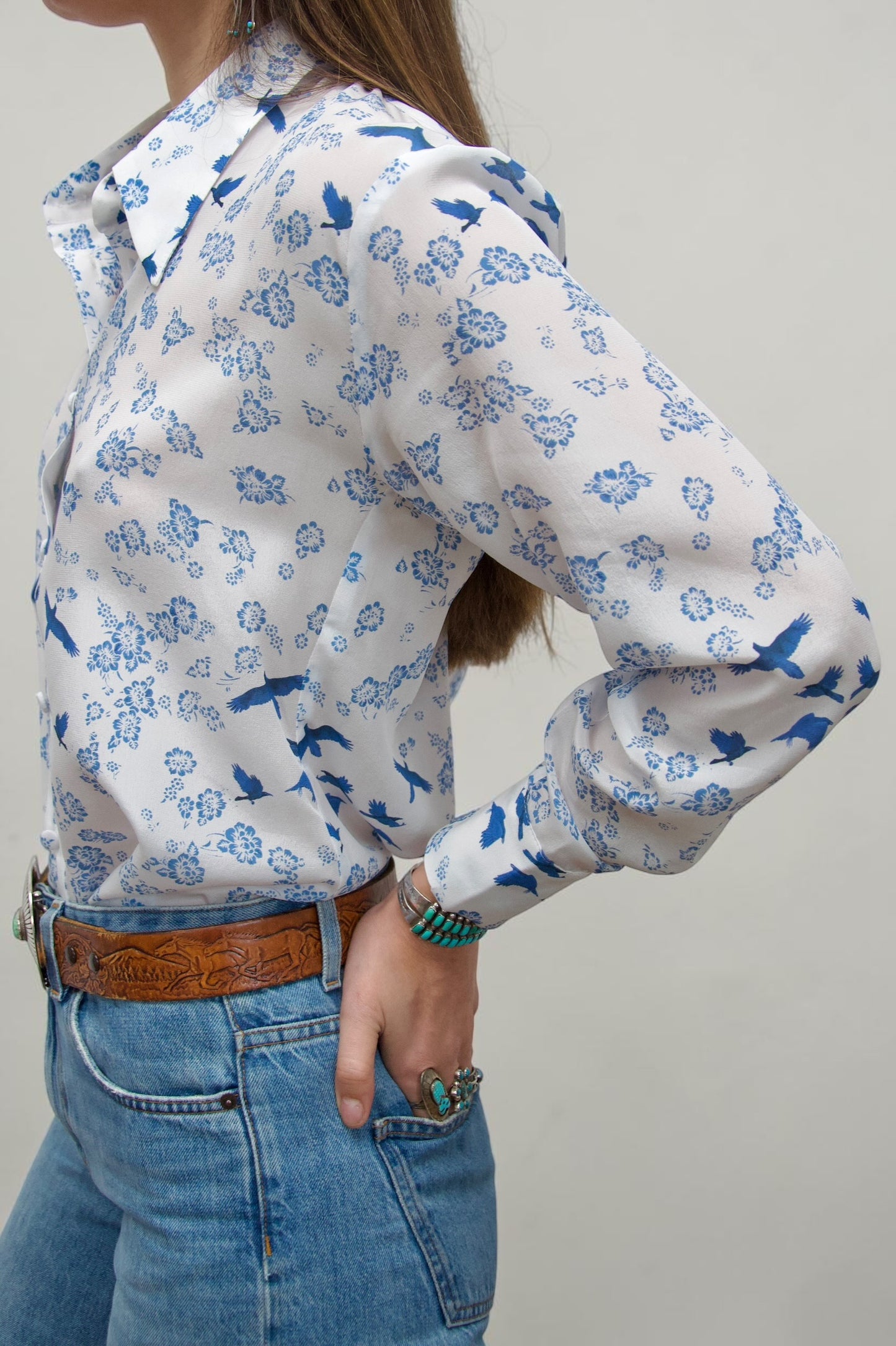 White - Blue Bird Shirt