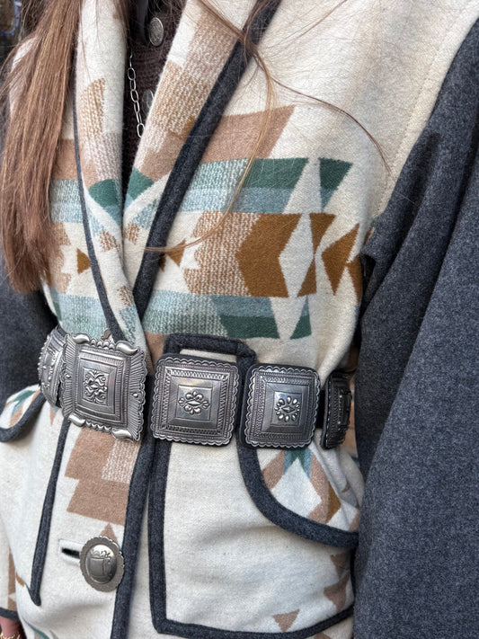 Navajo Sterling Silver Square Concho Belt