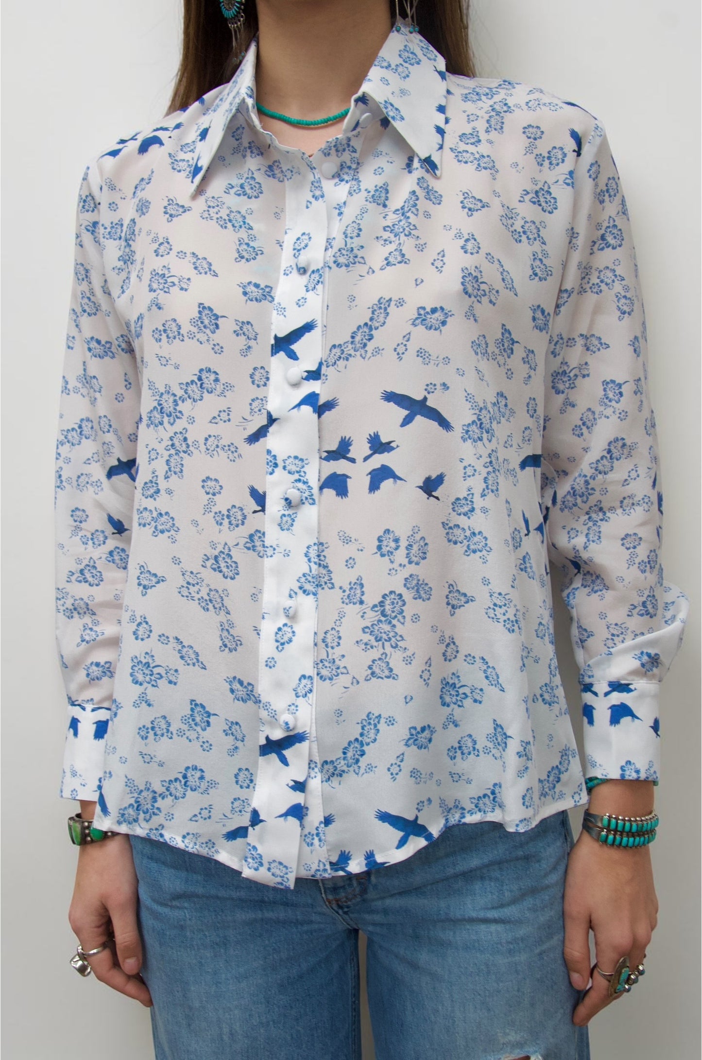 White - Blue Bird Shirt