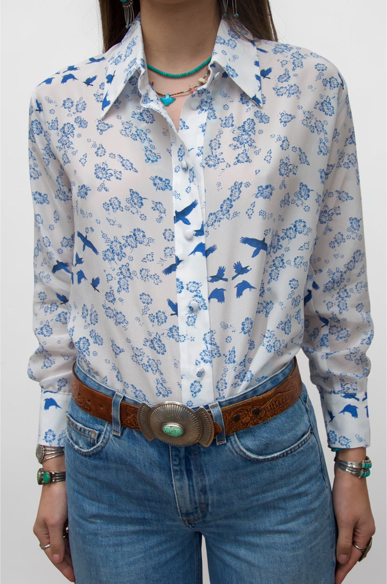 White - Blue Bird Shirt