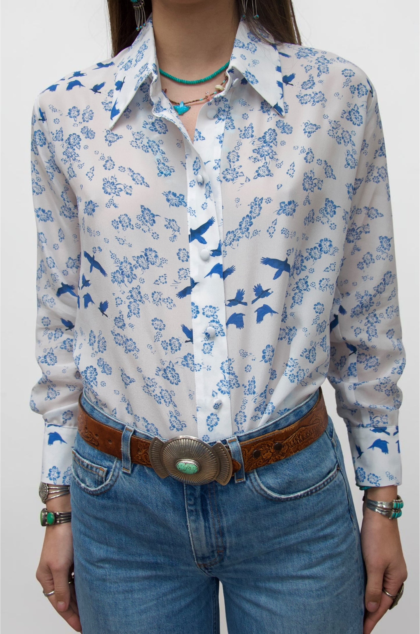 White - Blue Bird Shirt