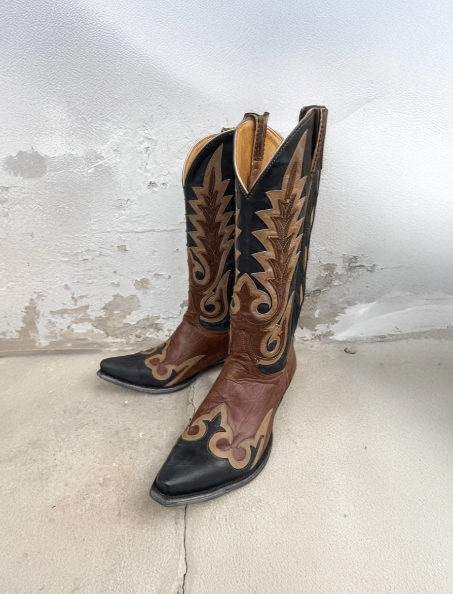 Black boots with stitching